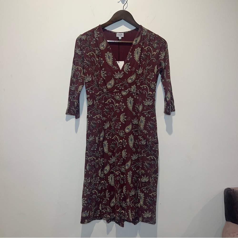 EQL by Kerrits Jersey 3/4 Sleeve Equestrian Paisley Dress Sz XS Organic Cotton